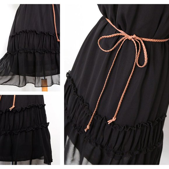 Black Sheer Chiffon Frill Ruffle Shift Dress +BELT - Picture 4 of 8
